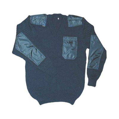 Пуловер синий с локтевыми накладками и нагрудным карманом